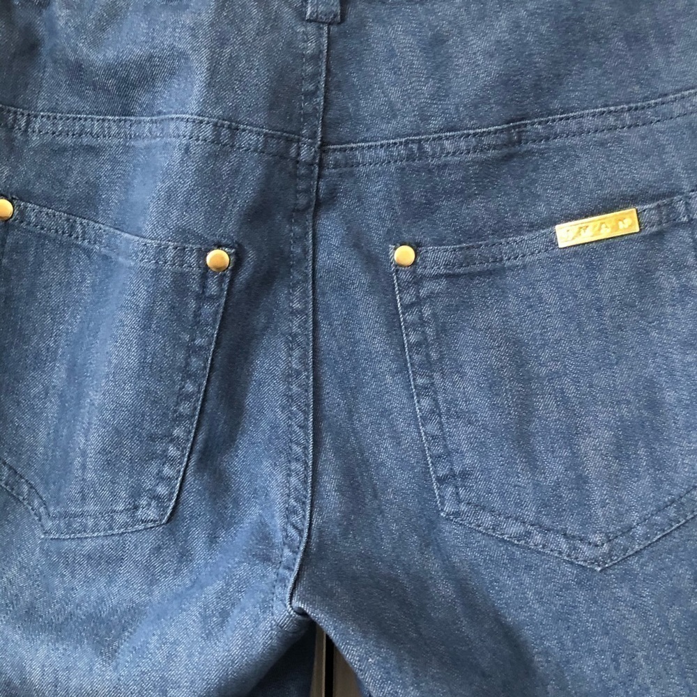 IMAN Denim Pants Three Pocket Pant Gold Logo Studs and Button Size S - Picture 7 of 11
